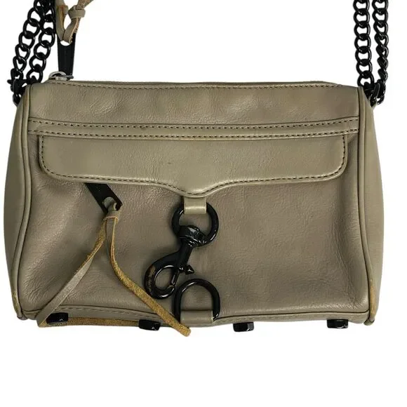 REBECCA MINKOFF Mac M.A.C. Leather Crossbody Shoulder Bag Purse Gray Chain - Picture 10 of 12